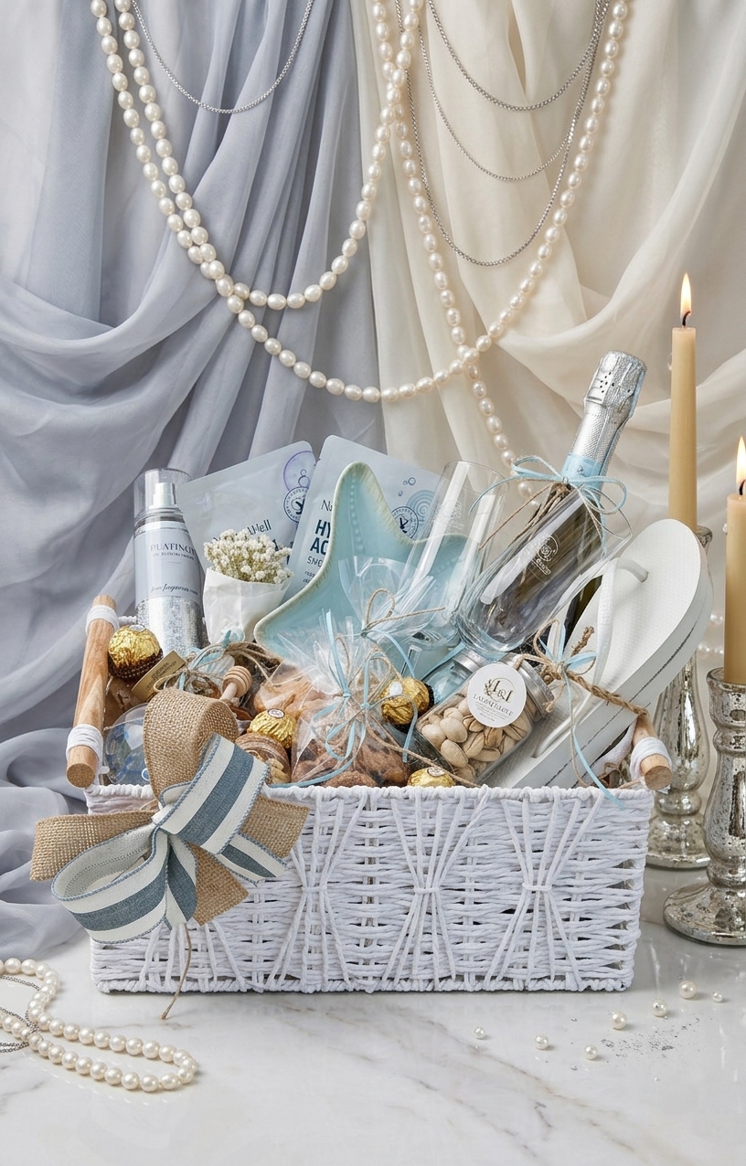 Open Blue Petite birthday basket with self-care items, treats, and elegant celebration details